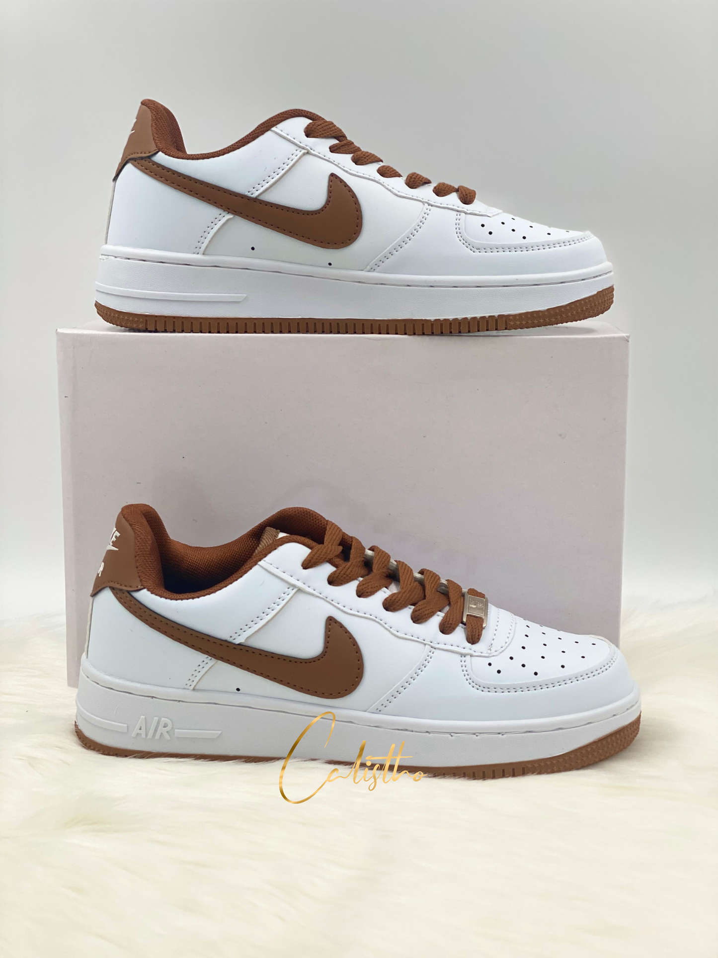 NK White and Brown Shoes for Men and Women with Extra Shoelace and Free Socks