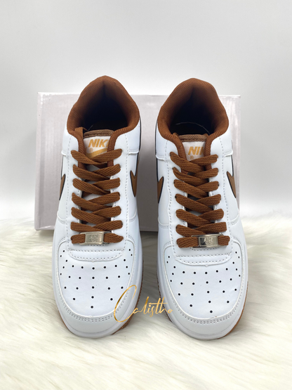 NK White and Brown Shoes for Men and Women with Extra Shoelace and Free Socks