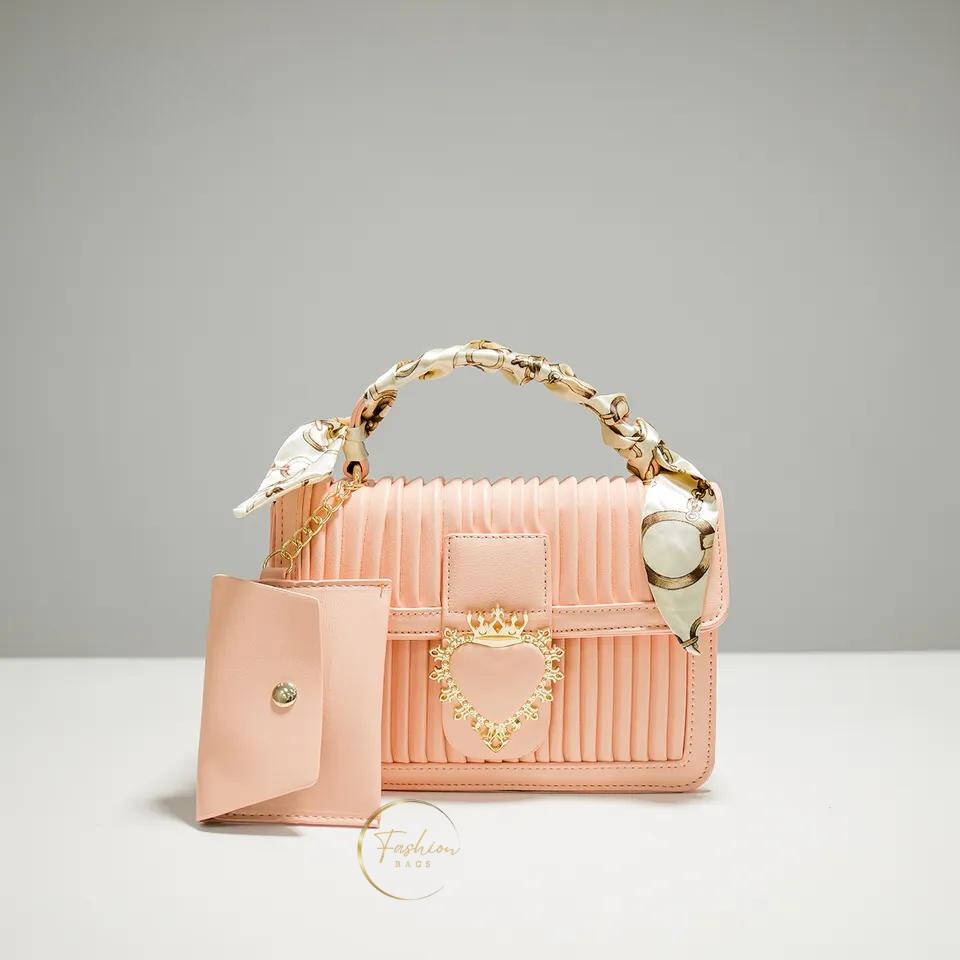 Luxurious Pastel PU Leather Sling Bag with Small Card Wallet Chained - Made in Korea