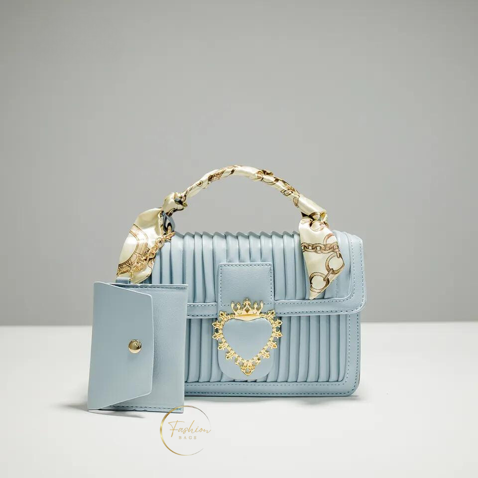 Luxurious Pastel PU Leather Sling Bag with Small Card Wallet Chained - Made in Korea