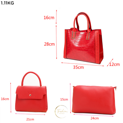 Original Pu Leather Elegant Bag (Set of 3 with Chain Accessories)