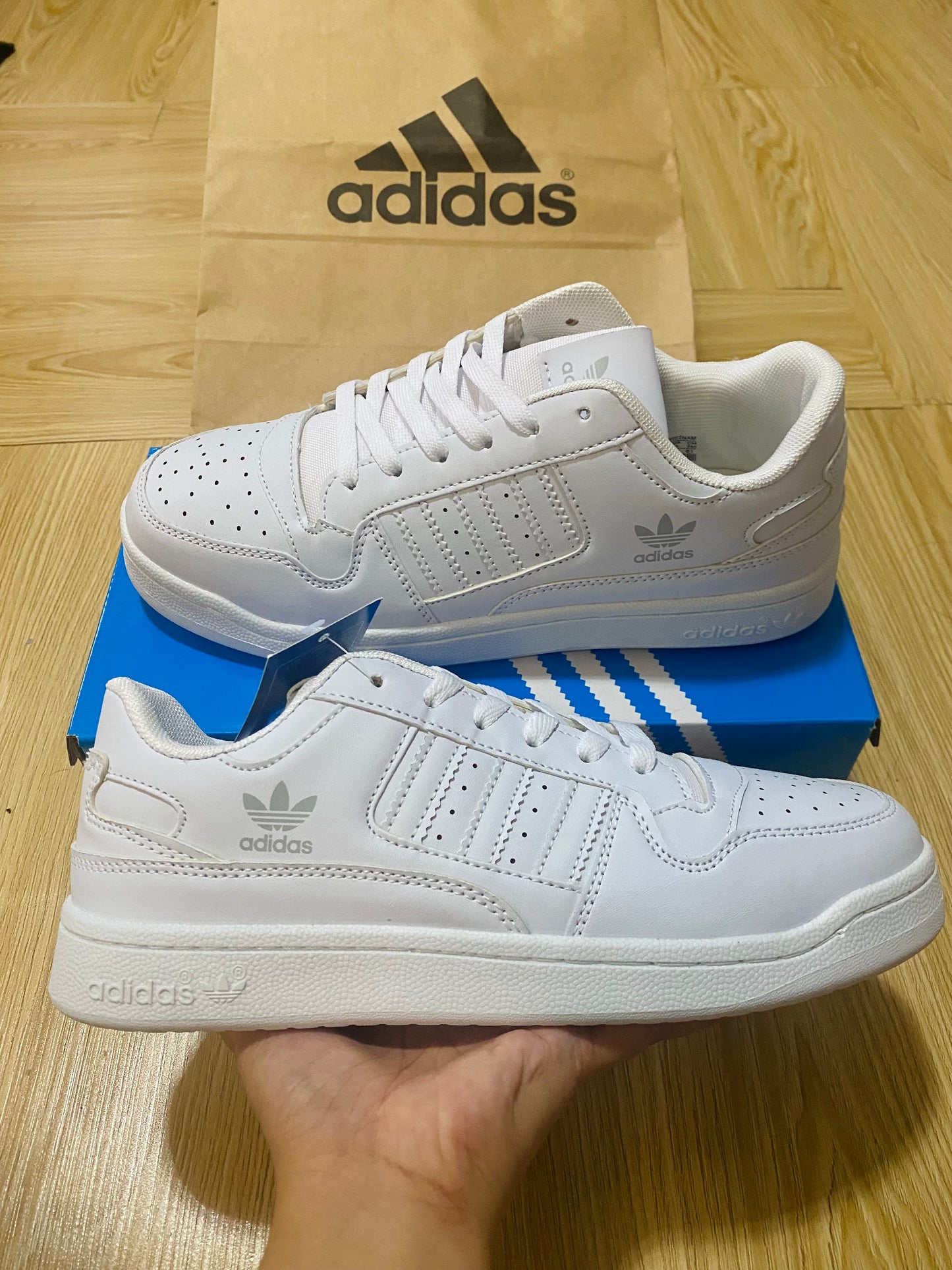 ADDAS White Shoes For Men (FREE 2 PAIRS SOCKS)