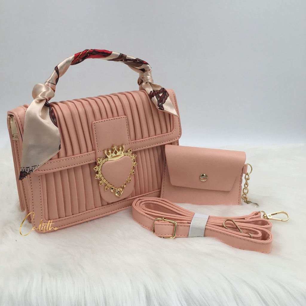 Luxurious Pastel PU Leather Sling Bag with Small Card Wallet Chained - Made in Korea