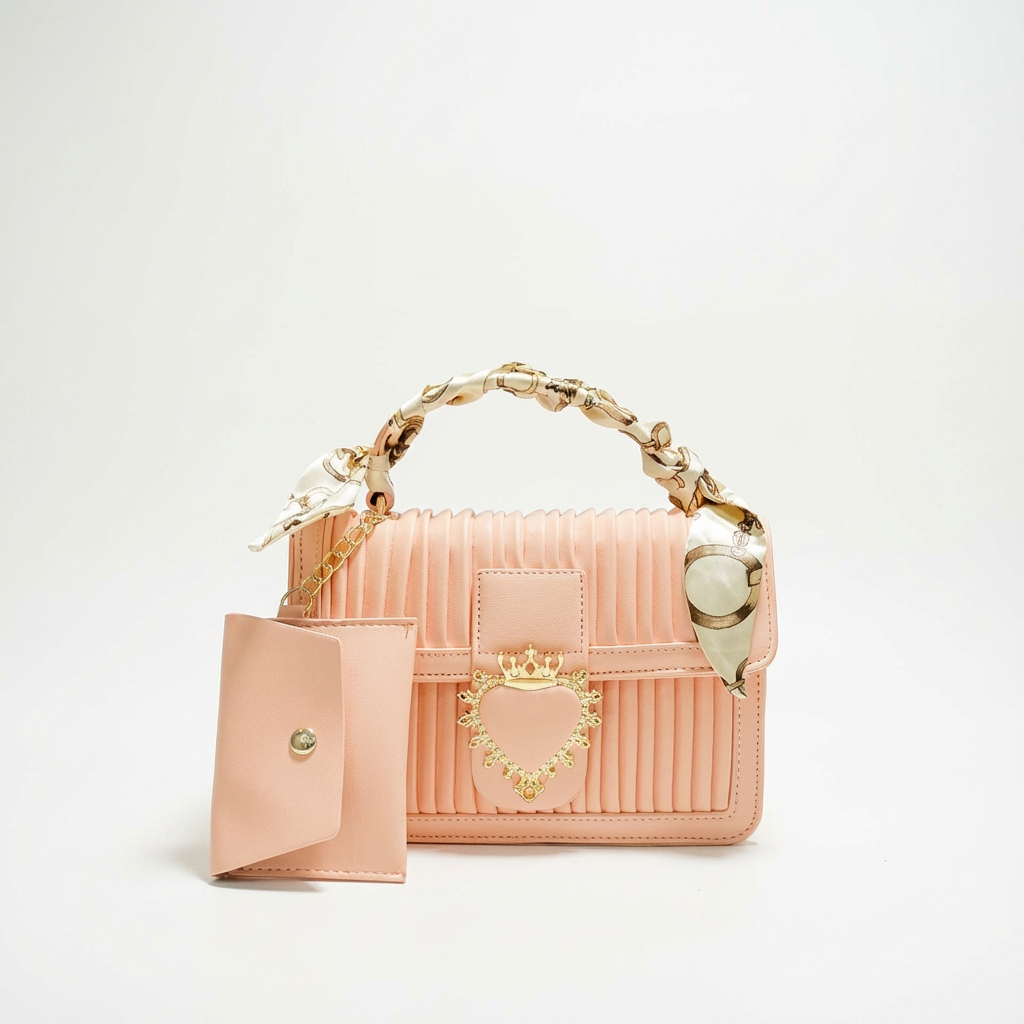 Luxurious Pastel PU Leather Sling Bag with Small Card Wallet Chained - Made in Korea