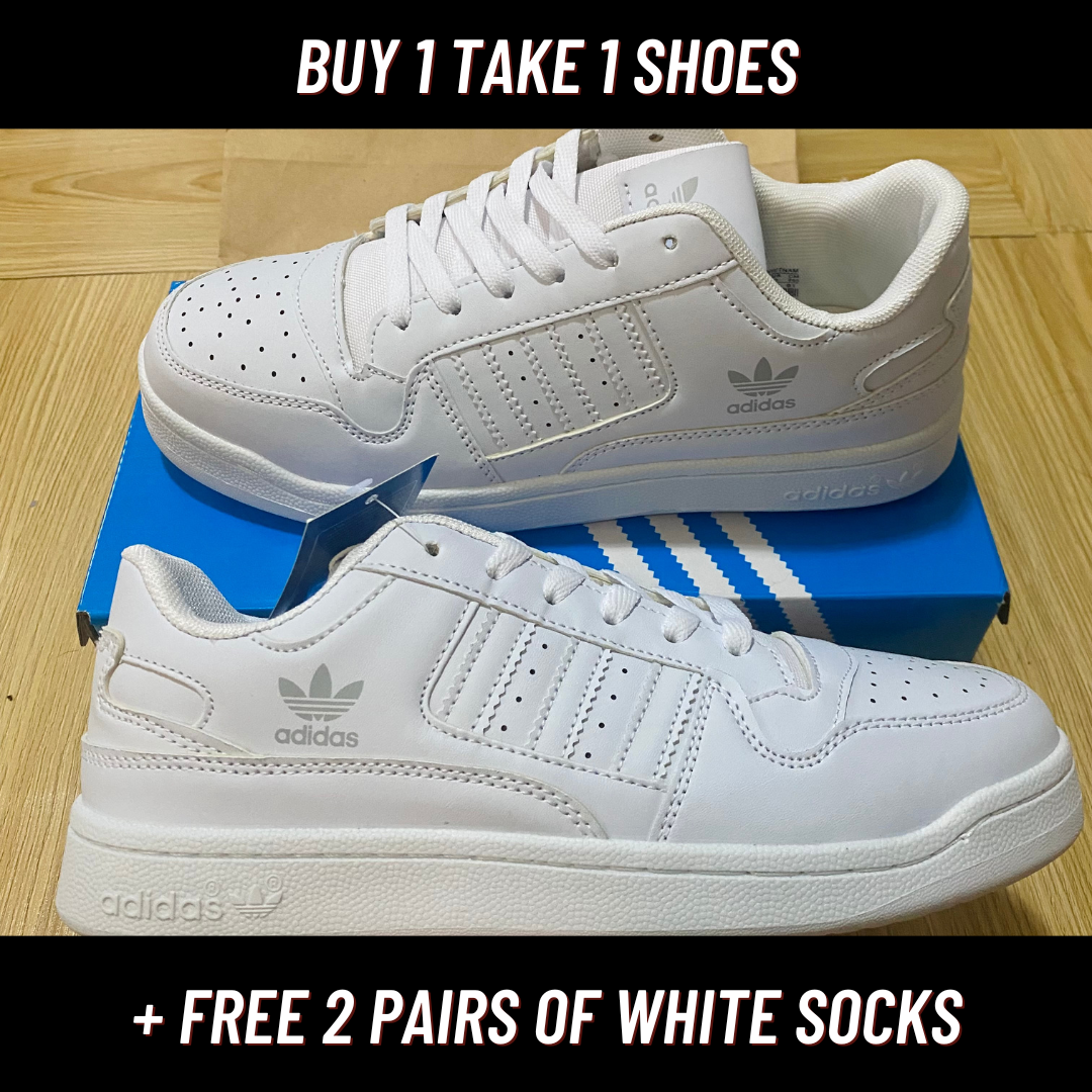 ADDAS White Shoes For Men (FREE 2 PAIRS SOCKS)