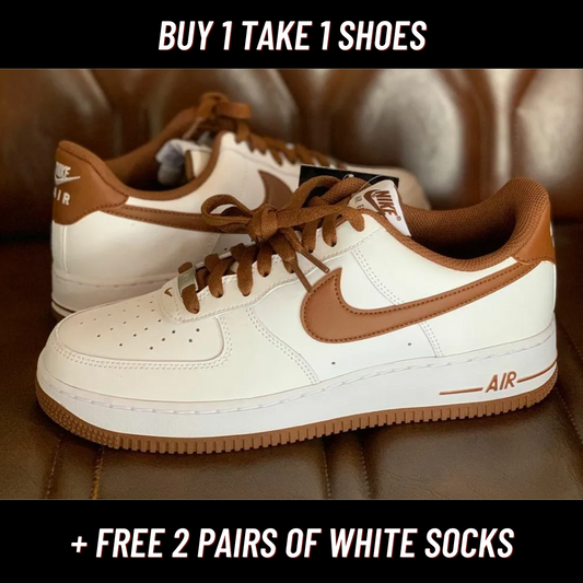 NK White and Brown Shoes for Men and Women with Extra Shoelace and Free Socks