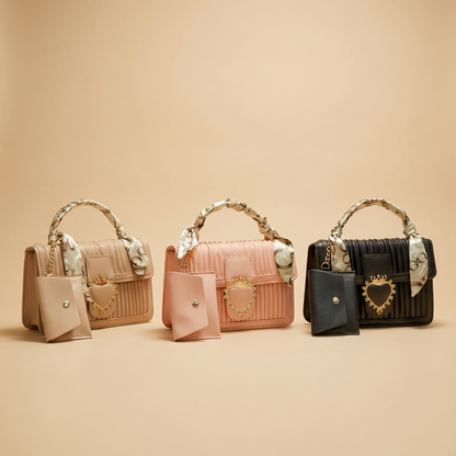 Luxurious Pastel PU Leather Sling Bag with Small Card Wallet Chained - Made in Korea