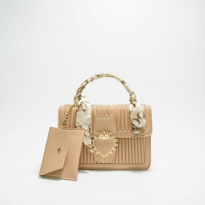 Luxurious Pastel PU Leather Sling Bag with Small Card Wallet Chained - Made in Korea