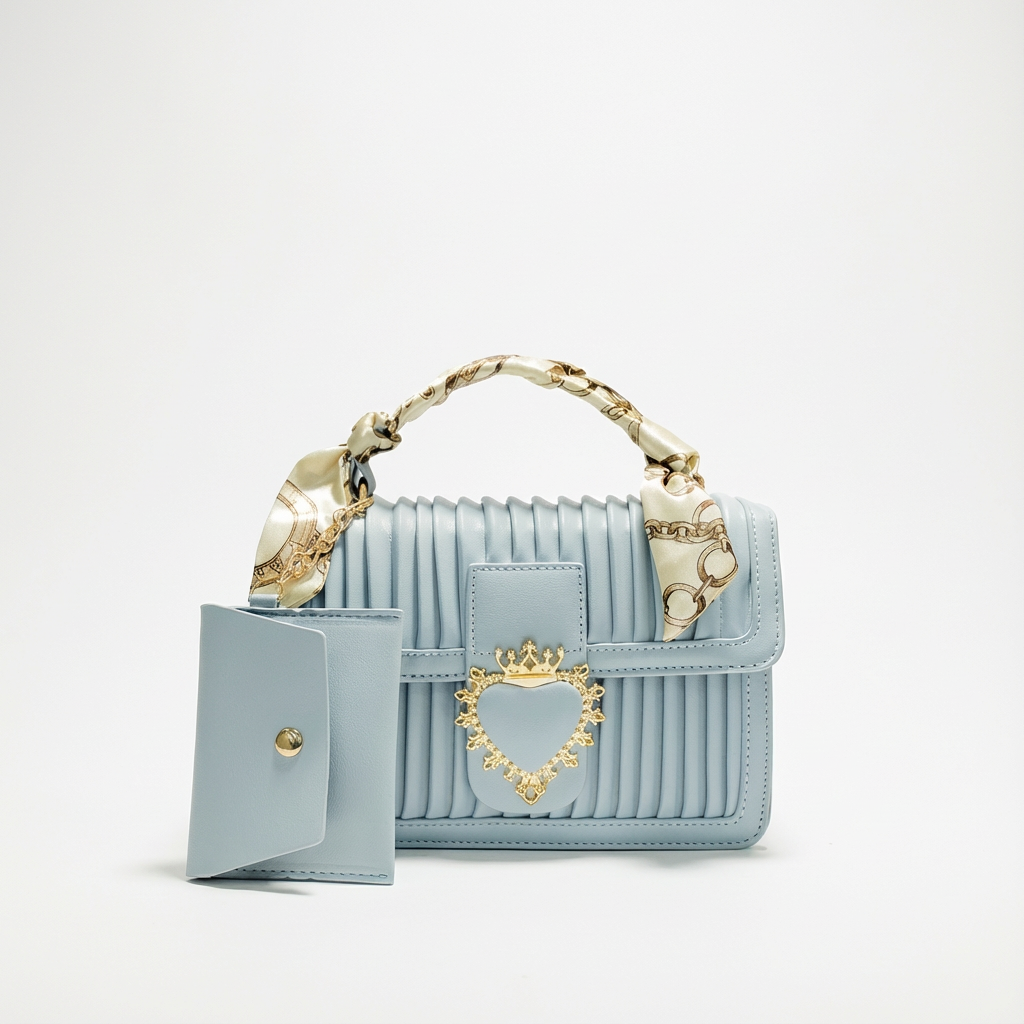 Luxurious Pastel PU Leather Sling Bag with Small Card Wallet Chained - Made in Korea