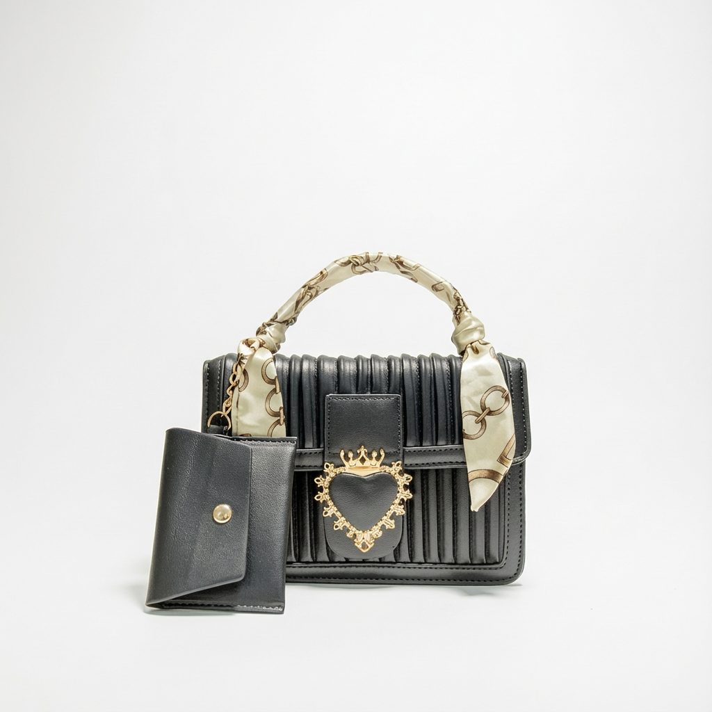 Luxurious Pastel PU Leather Sling Bag with Small Card Wallet Chained - Made in Korea