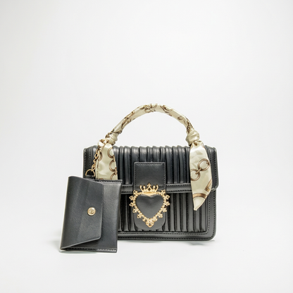 Luxurious Pastel PU Leather Sling Bag with Small Card Wallet Chained - Made in Korea