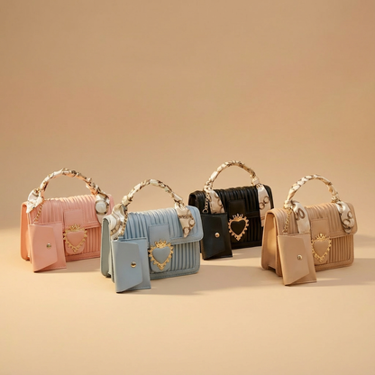 Luxurious Pastel PU Leather Sling Bag with Small Card Wallet Chained - Made in Korea