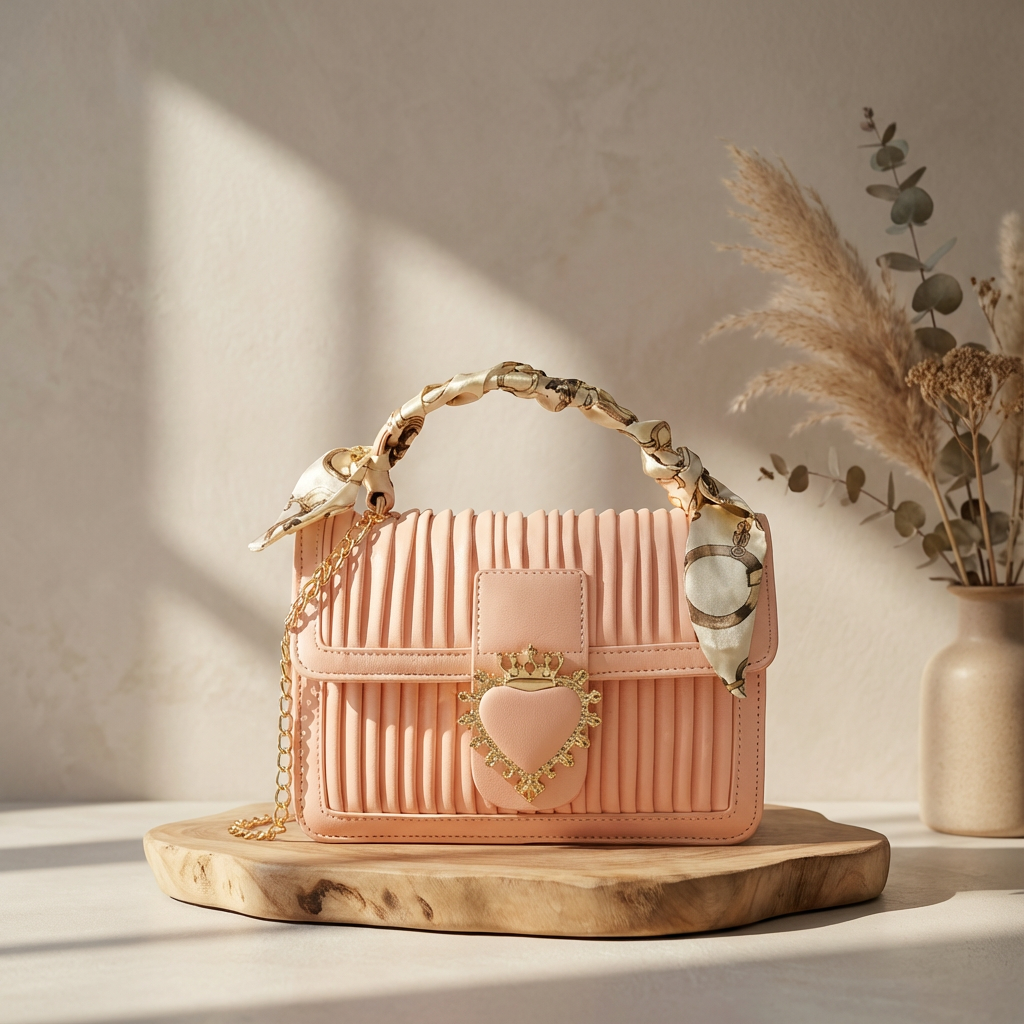 Luxurious Pastel PU Leather Sling Bag with Small Card Wallet Chained - Made in Korea