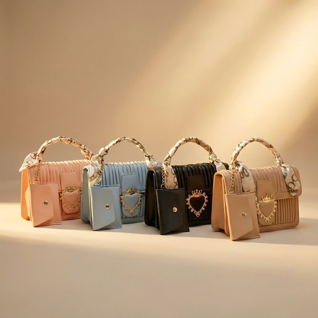 Luxurious Pastel PU Leather Sling Bag with Small Card Wallet Chained - Made in Korea